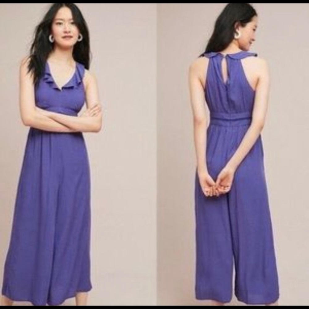 Women’s Anthropologie Maeve royal blue polka dot sleeveless jumpsuit size 2